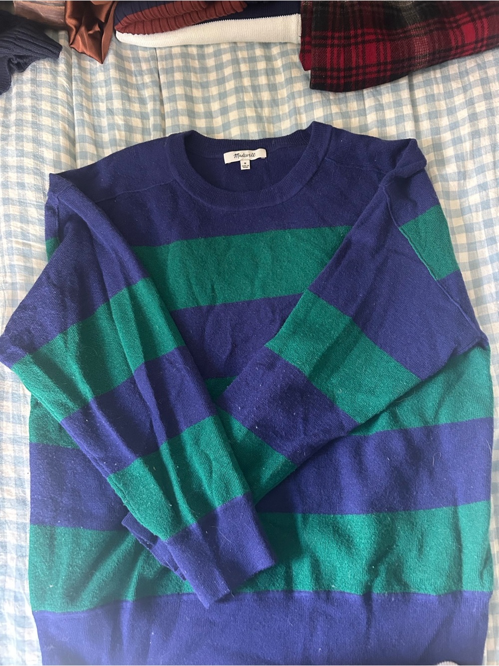 Madewell Blue and Green Bold-Stripe Crewneck Sweater